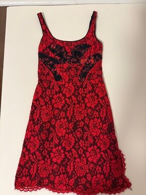 Diane Von Furstenberg Red and Black Lace Mini Dress